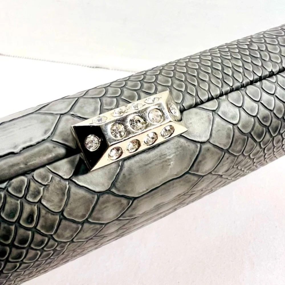 Beautiful python textured clutch with diamond/ silver accent closure